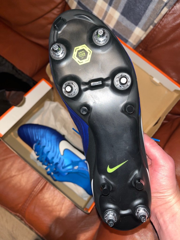My blue Nike Tiempo boots for soft ground rugby 